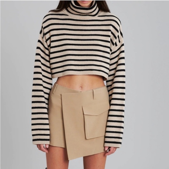 Edikted Black and cream Striped cropped turtleneck Sweater - Picture 6 of 11